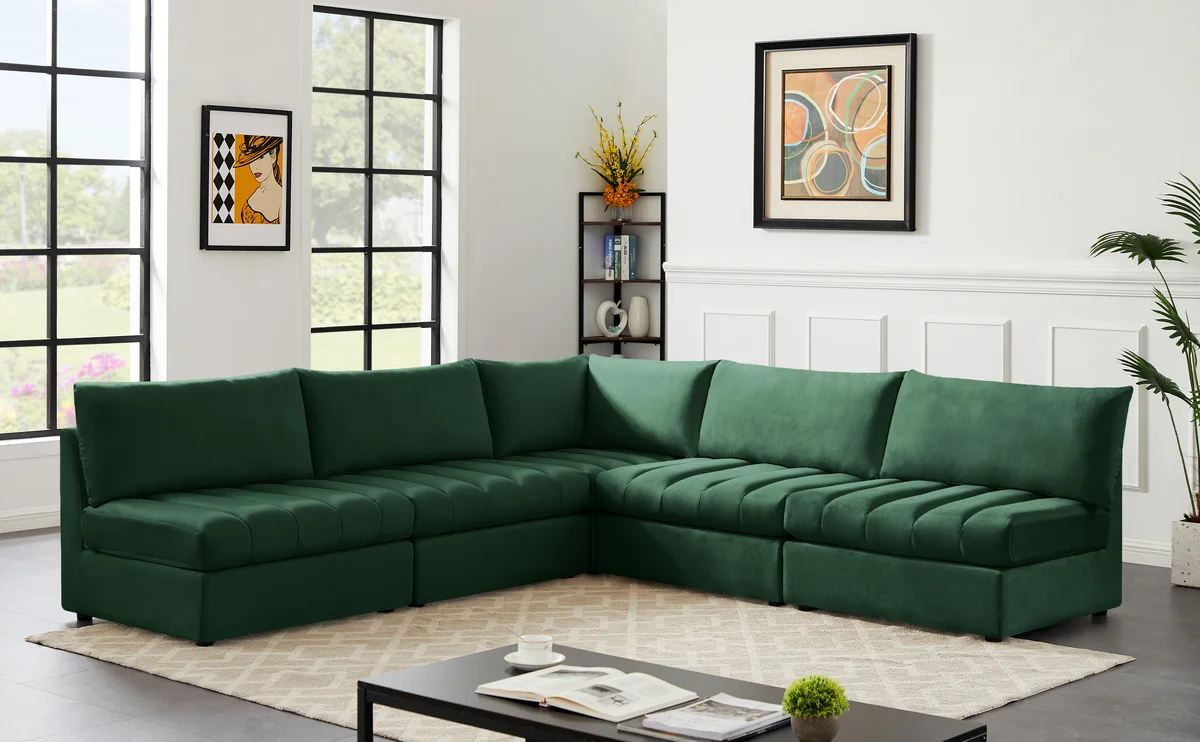 Jacob - Modular Corner Armless Sectional 5 Piece - Green - View 2