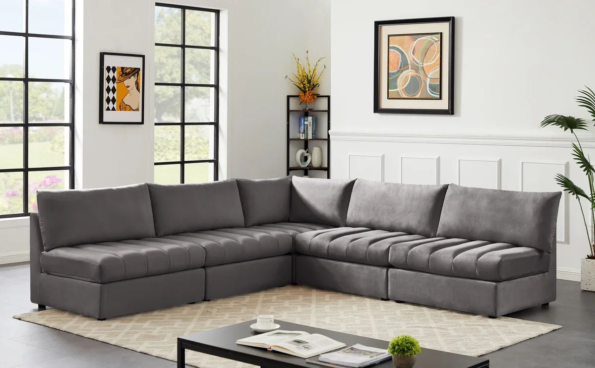 Jacob - Modular Corner Armless Sectional 5 Piece - Gray - View 2