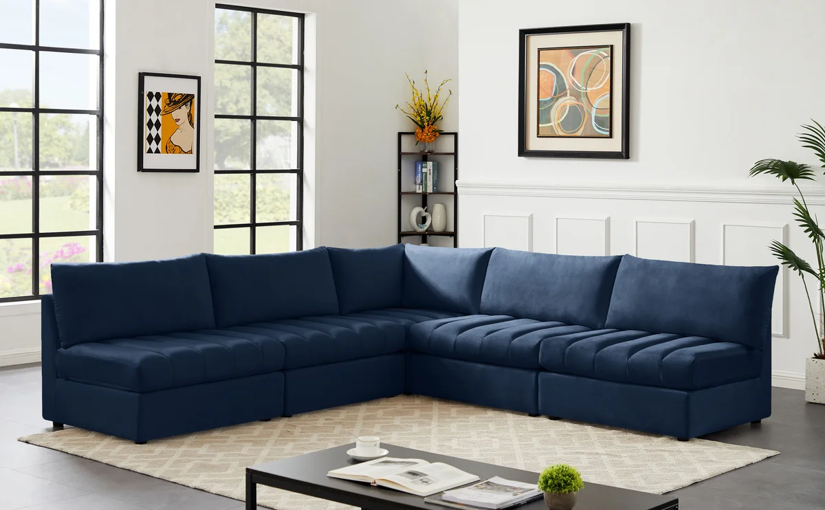 Jacob - Modular Corner Armless Sectional 5 Piece - Navy