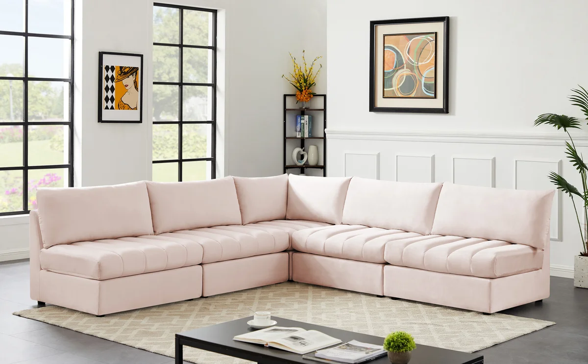 Jacob - Modular Corner Armless Sectional 5 Piece - Pink - View 2