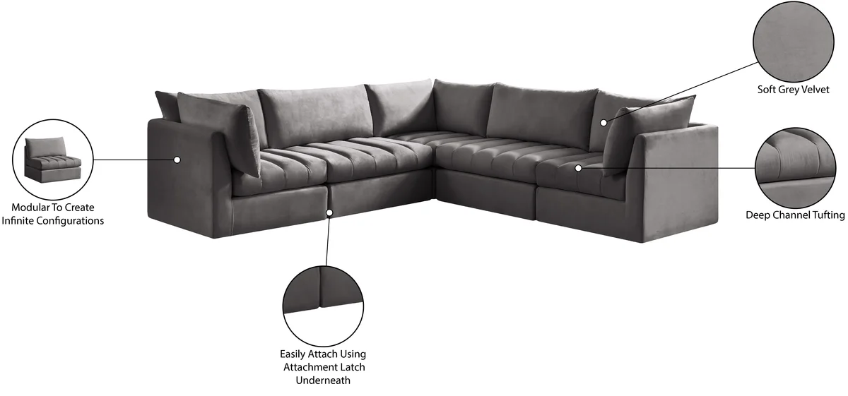 Jacob - Modular Corner Sectional 5 Piece - Gray