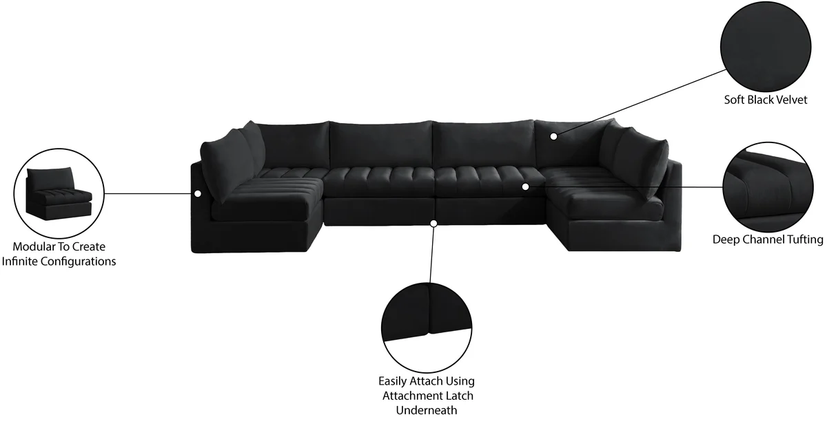 Jacob - Modular U-Shaped Sectional 6 Piece - Black