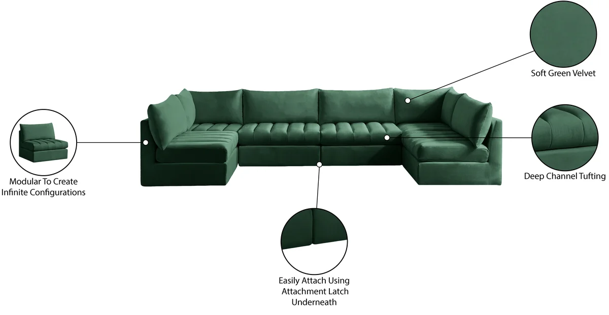 Jacob - Modular U-Shaped Sectional 6 Piece - Green