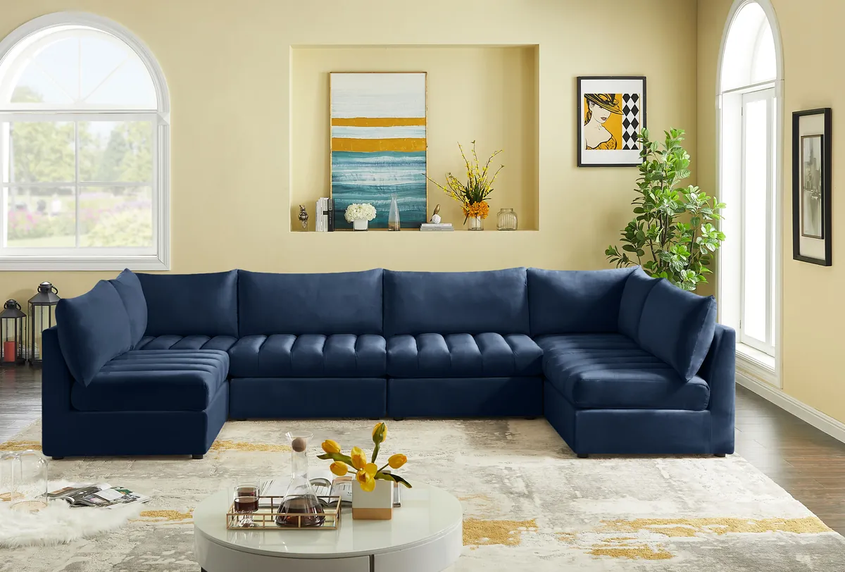 Jacob - Modular U-Shaped Sectional 6 Piece - Navy - View 2