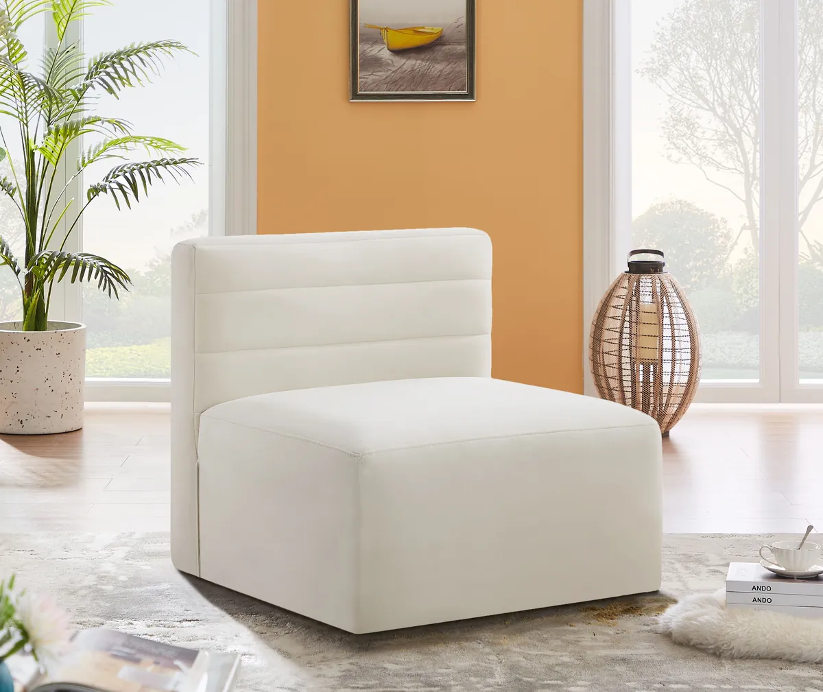 Quincy - Modular Armless Chair - Cream - View 2
