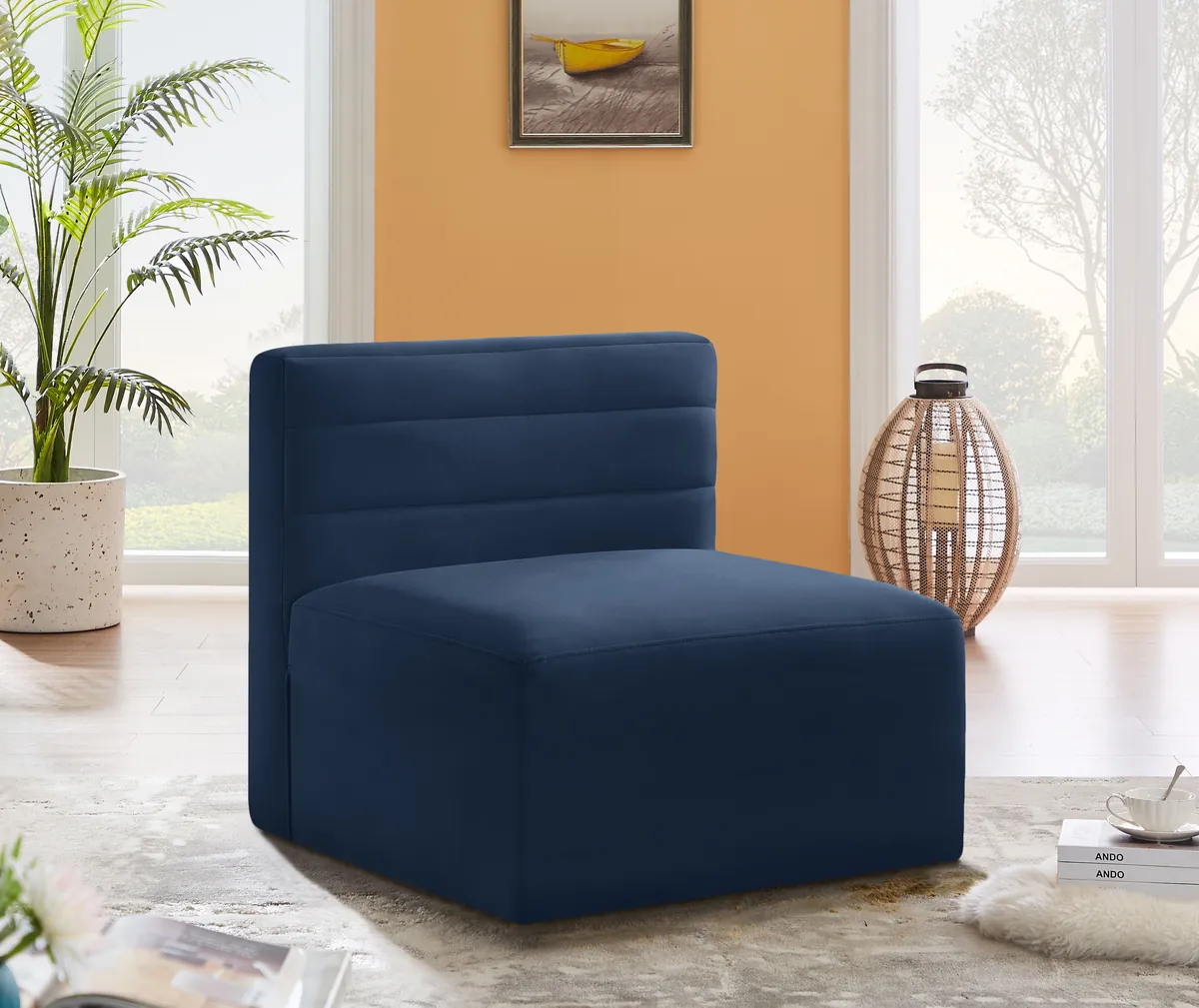 Quincy - Modular Armless Chair - Navy - View 2
