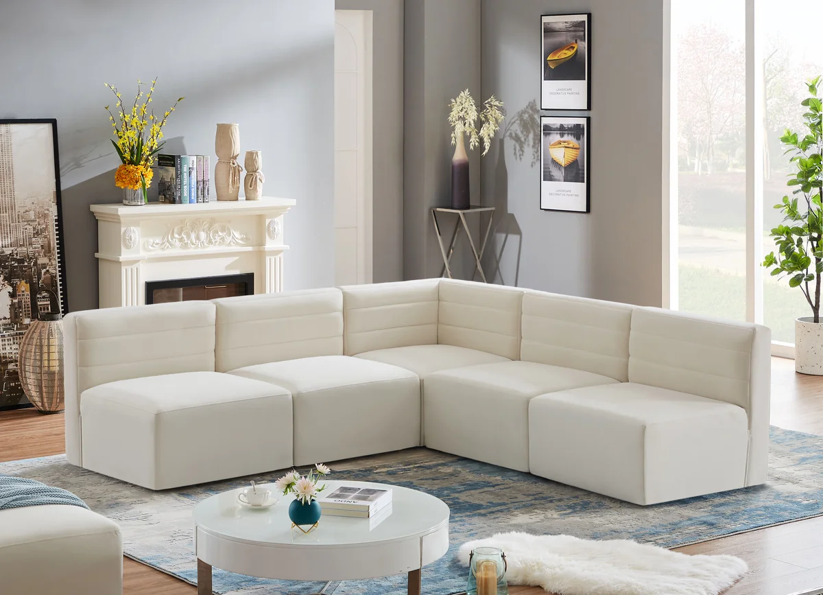 Quincy - 5 Piece Modular Corner Armless Sectional - Cream - View 2