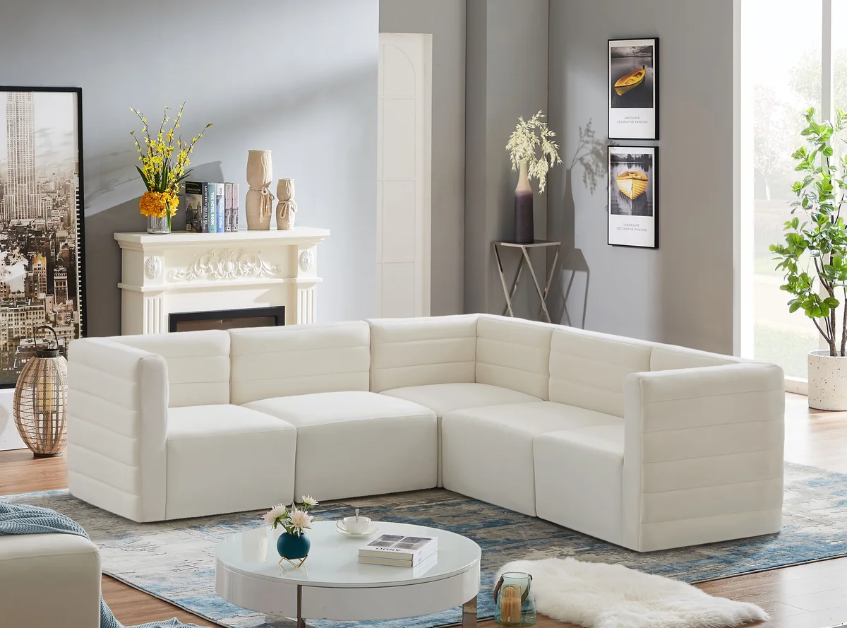 Quincy - 5 Piece Modular Corner Sectional - Cream - View 2