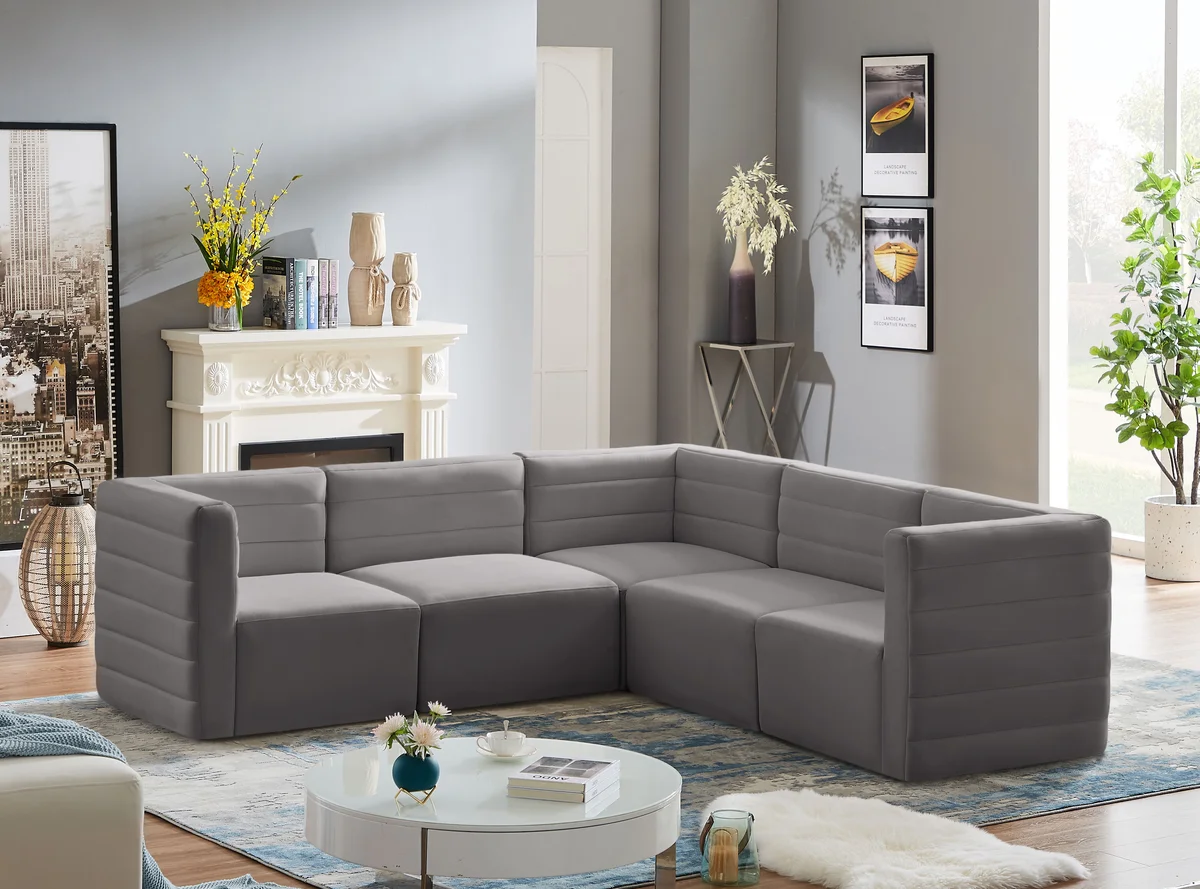 Quincy - 5 Piece Modular Corner Sectional - Gray - View 2
