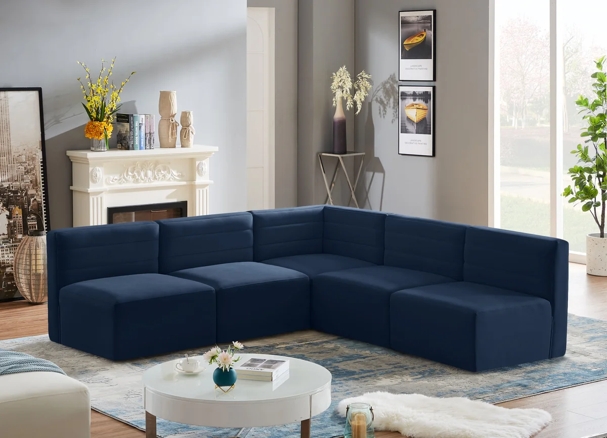 Quincy - 5 Piece Modular Corner Armless Sectional - Navy - View 2