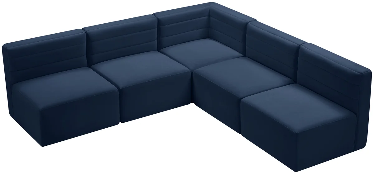 Quincy - 5 Piece Modular Corner Armless Sectional - Navy