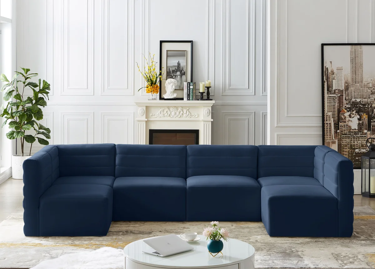 Quincy - 6 Piece Modular U-Shaped Sectional - Navy - View 2