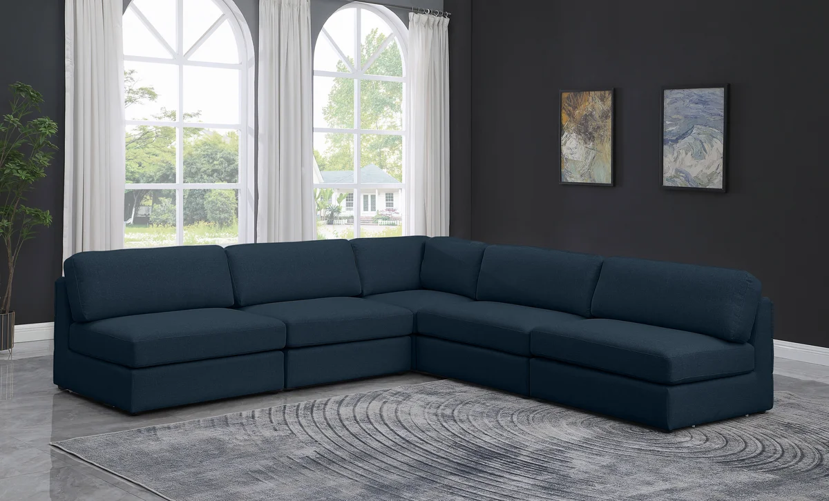 Beckham - 5 Piece Modular Corner Armless Sectional - Navy - View 2