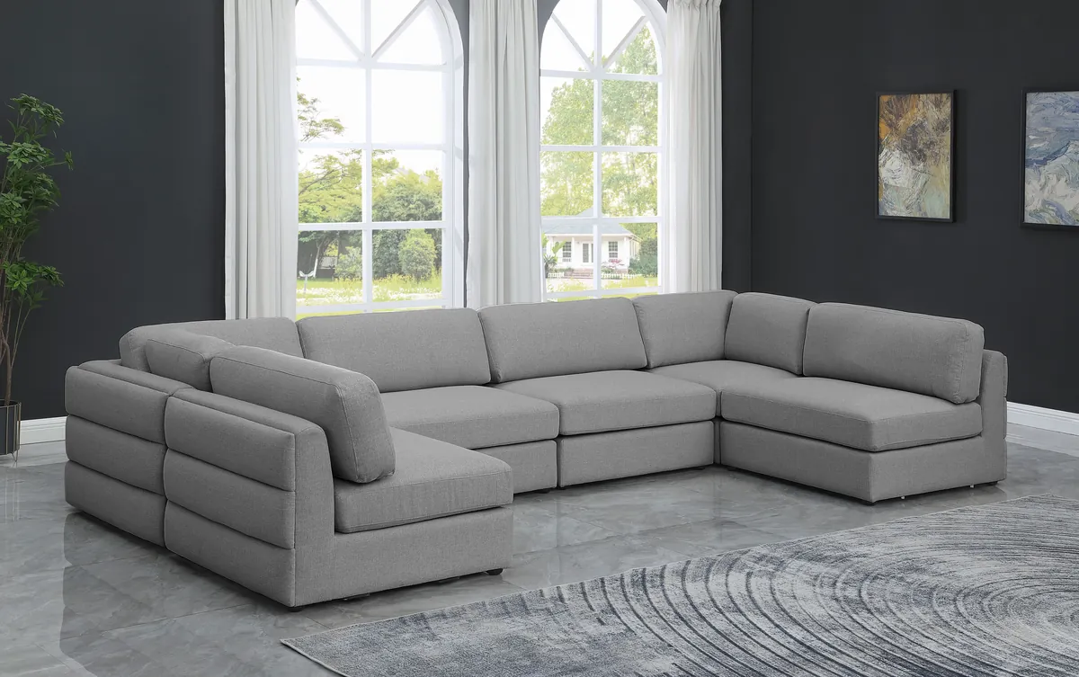Beckham - 6 Piece Modular U-Shaped Armless Sectional - Gray - View 2