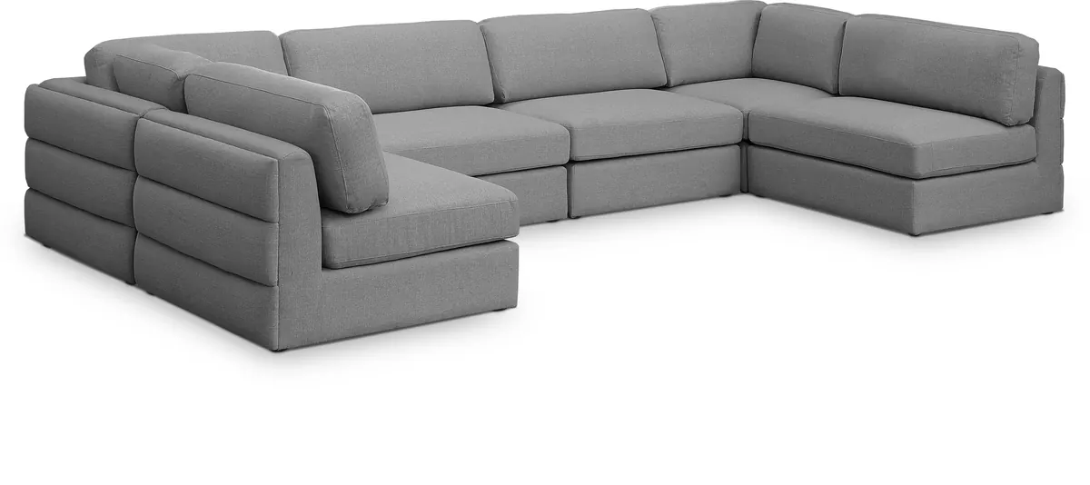 Beckham - 6 Piece Modular U-Shaped Armless Sectional - Gray