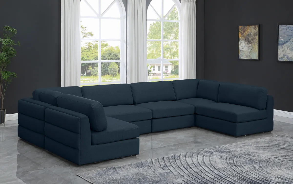 Beckham - 6 Piece Modular U-Shaped Armless Sectional - Navy - View 2