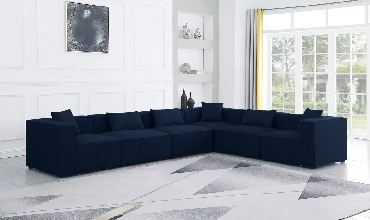 Cube - Linen 6 Piece Modular Corner Sectional - Navy - View 2