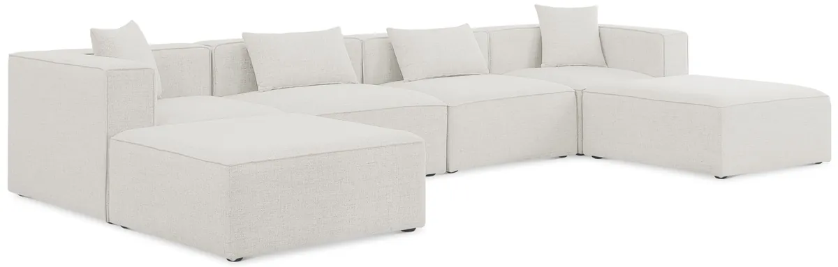 Cube - Linen 6 Piece Modular Double Chaise Sectional - Cream