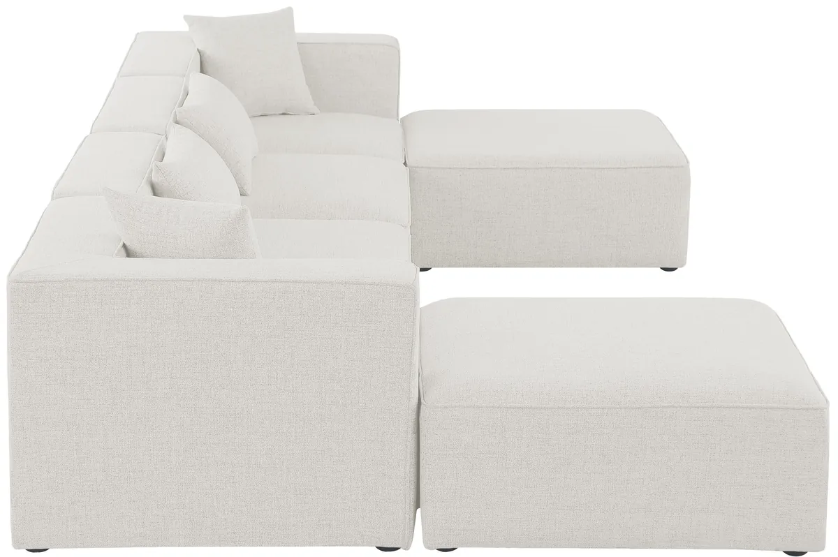 Cube - Linen 6 Piece Modular Double Chaise Sectional - Cream