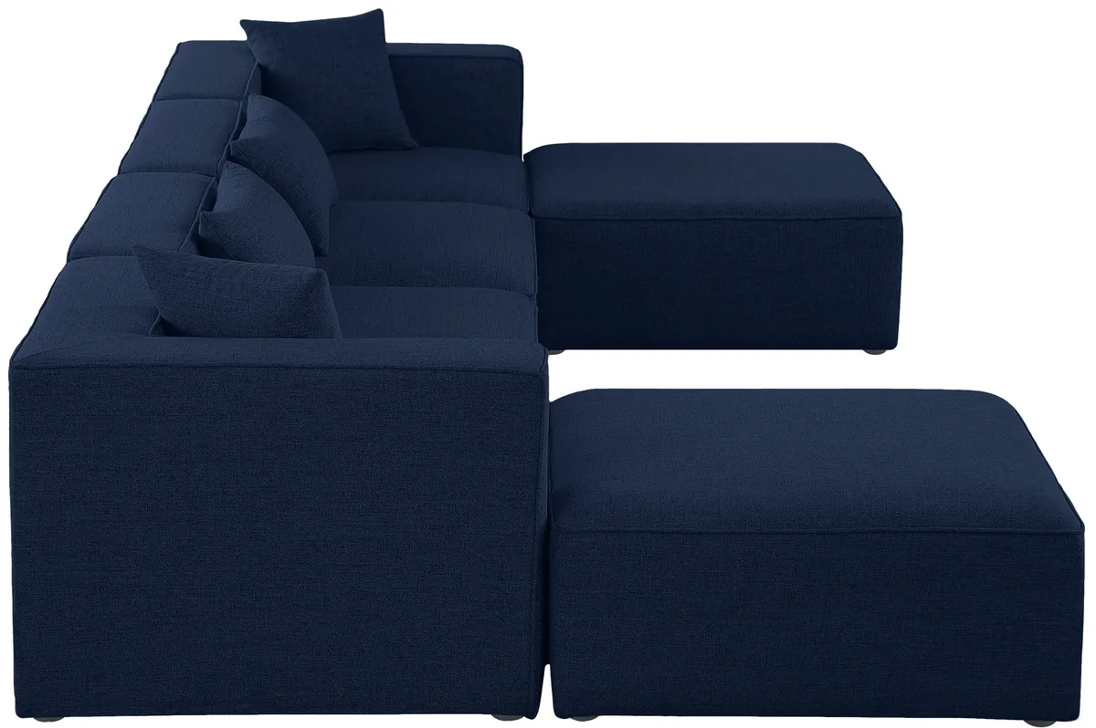 Cube - Linen 6 Piece Modular Double Chaise Sectional - Navy