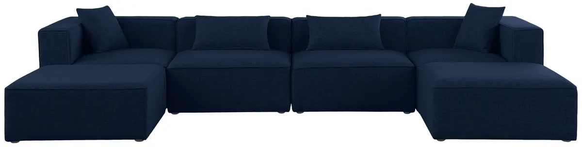 Cube - Linen 6 Piece Modular Double Chaise Sectional - Navy