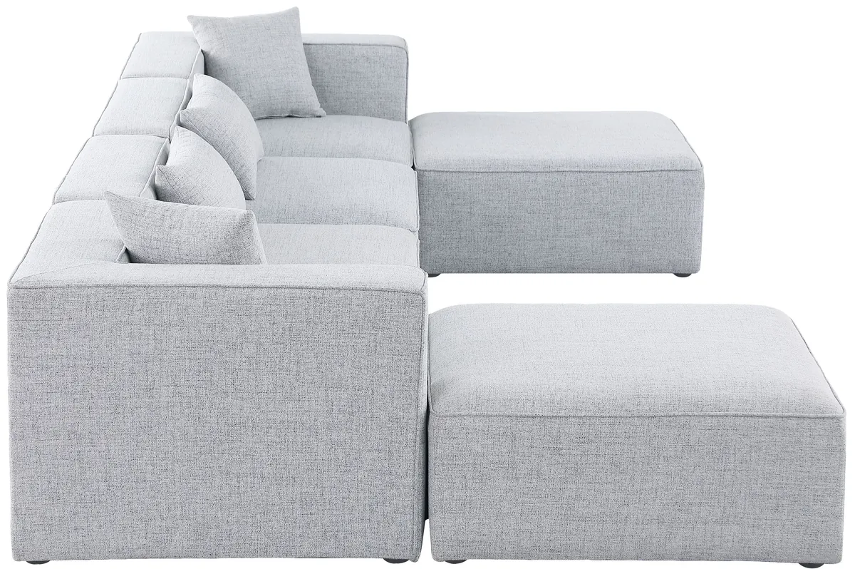 Cube - Linen 6 Piece Modular Double Chaise Sectional - Gray