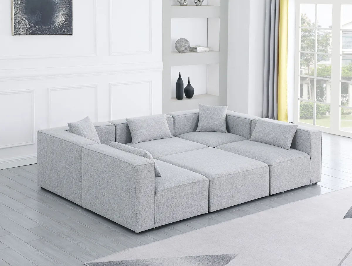 Cube - Linen 6 Piece Modular Sectional - Gray - View 2