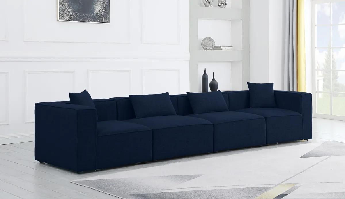 Cube - Linen Modular 4 Seat Sofa - Navy - View 2