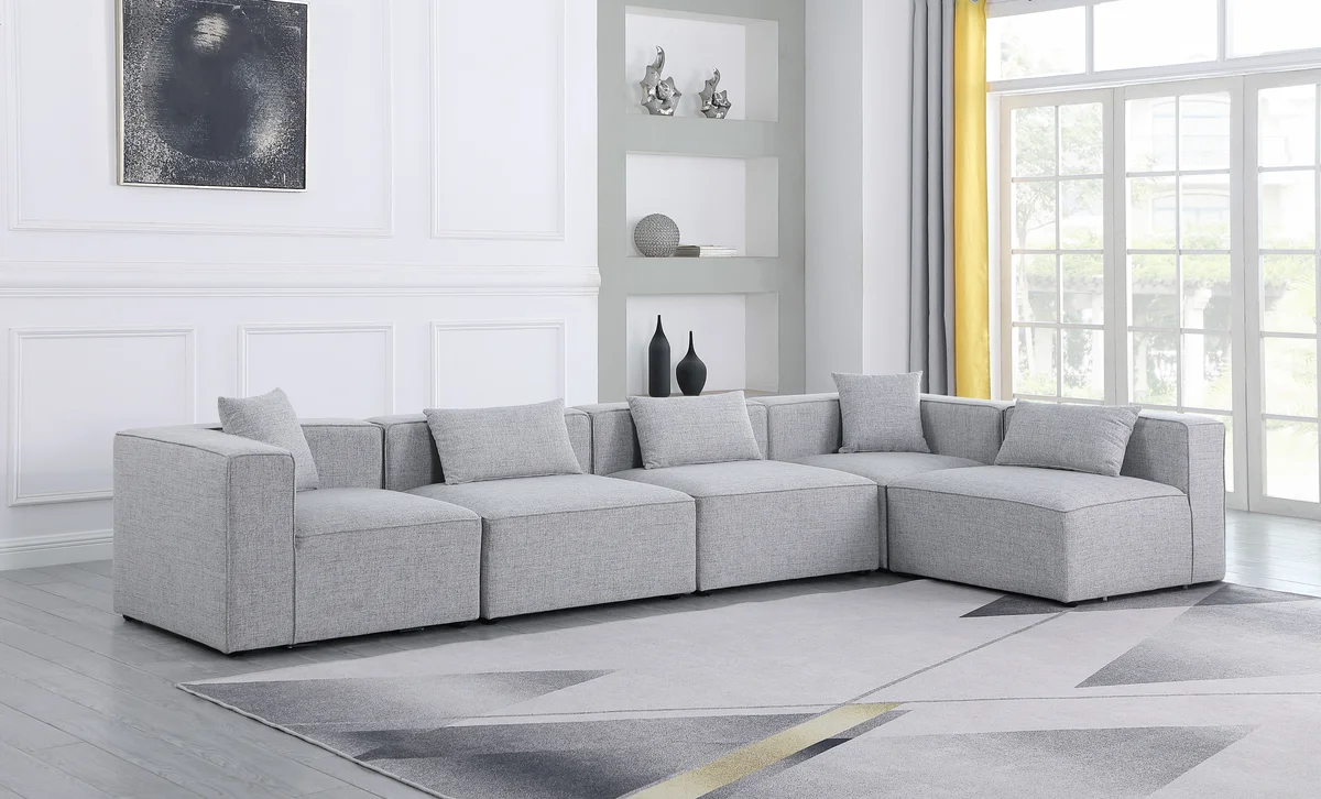 Cube - Linen 5 Piece Modular Sectional - Gray