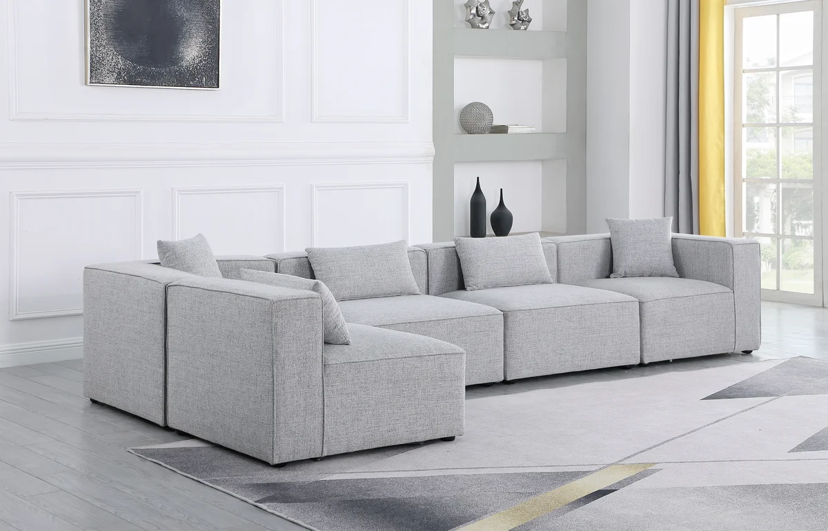 Cube - Linen 5 Piece Modular Sectional - Gray