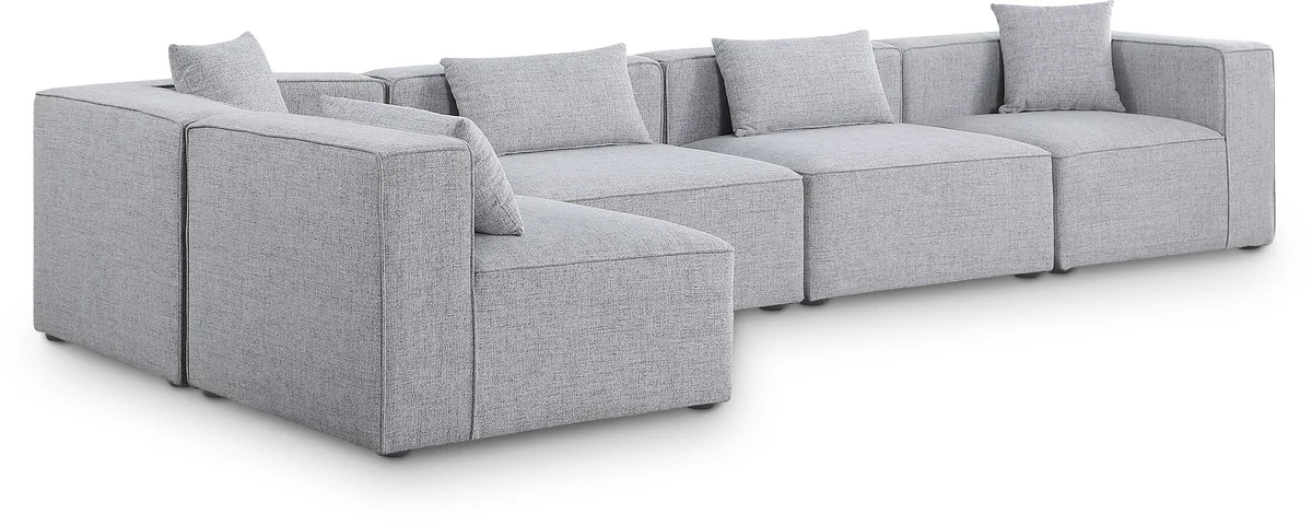 Cube - Linen 5 Piece Modular Sectional - Gray