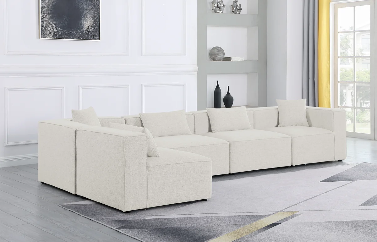 Cube - Linen 5 Piece Modular Sectional - Cream