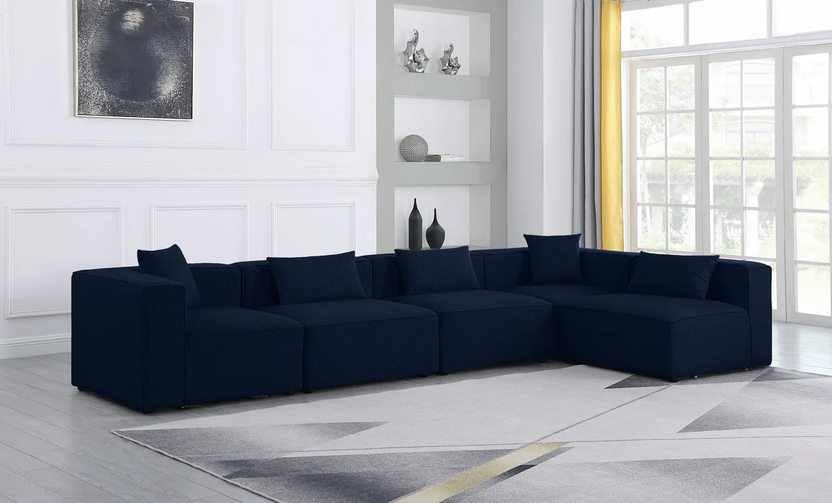 Cube - Linen 5 Piece Modular Sectional - Navy
