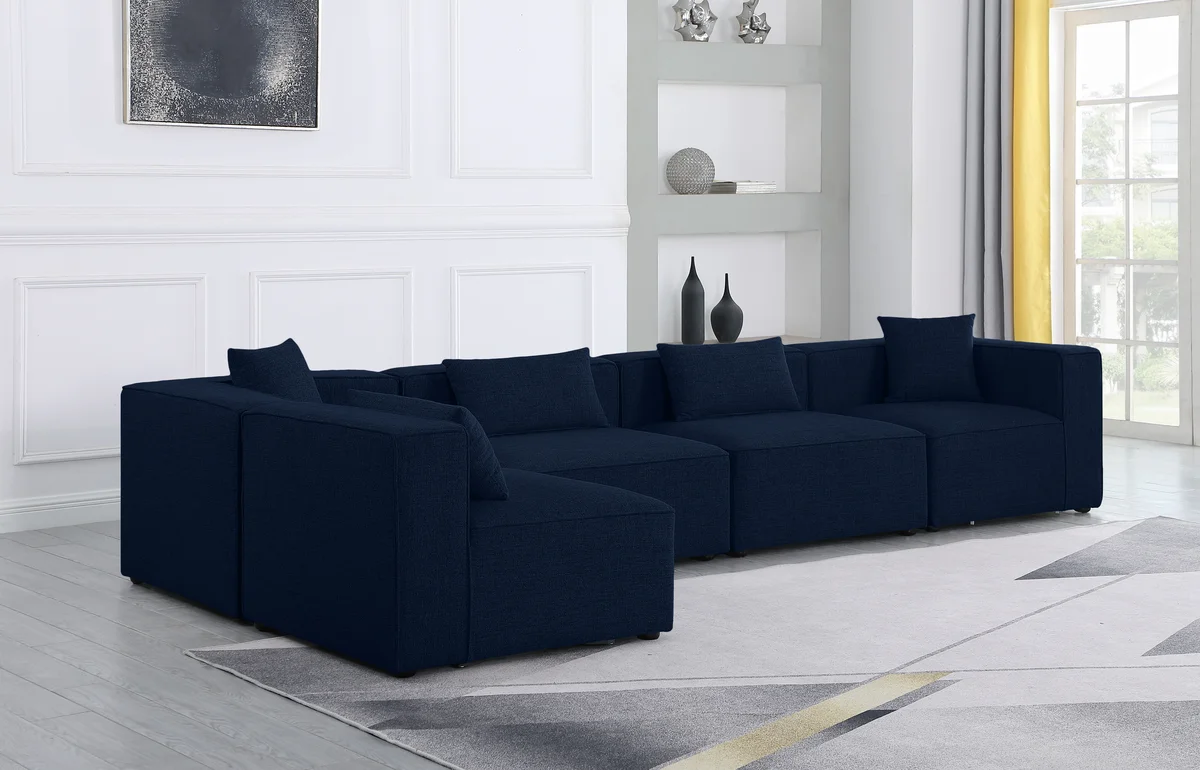 Cube - Linen 5 Piece Modular Sectional - Navy
