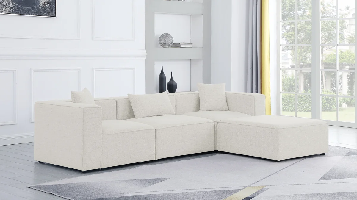 Cube - Linen 4 Piece Modular Sectional With Chaise - Cream