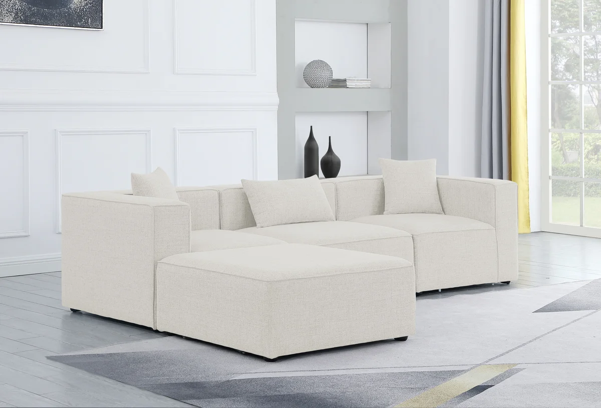 Cube - Linen 4 Piece Modular Sectional With Chaise - Cream