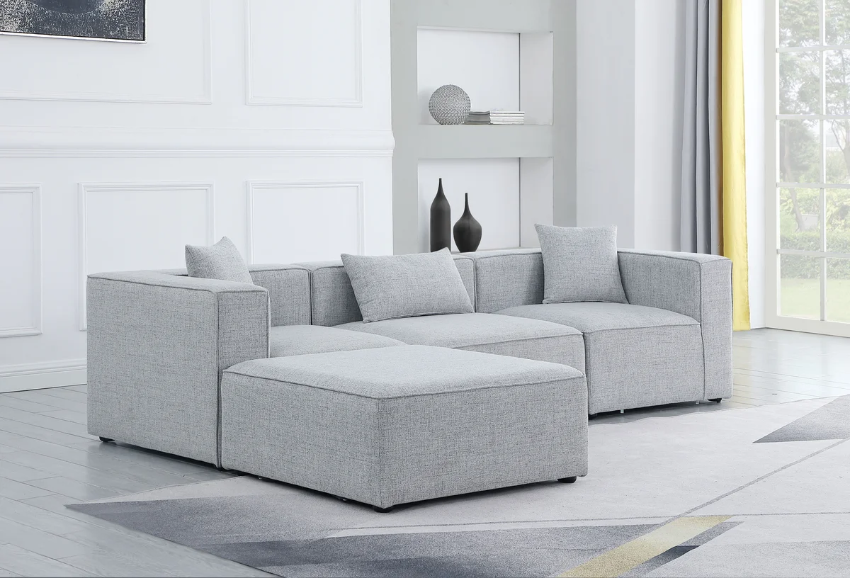 Cube - Linen 4 Piece Modular Sectional With Chaise - Gray