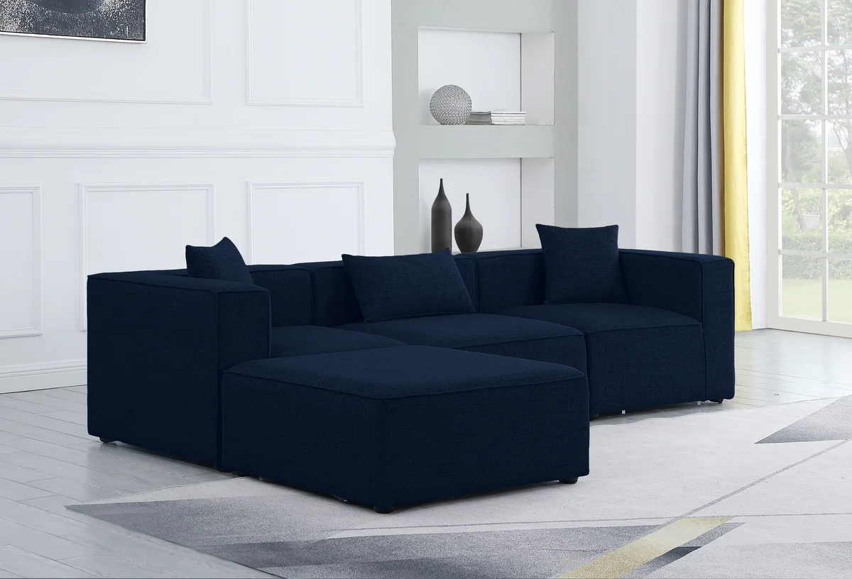 Cube - Linen 4 Piece Modular Sectional With Chaise - Navy