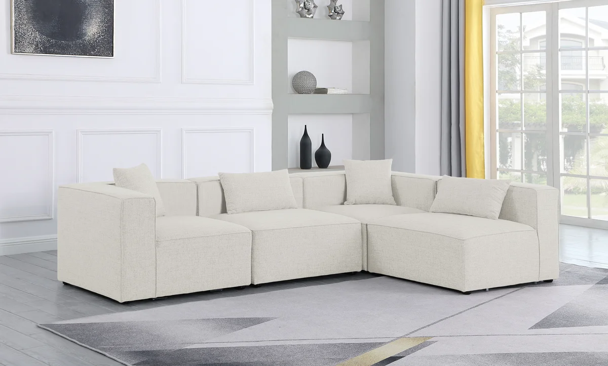 Cube - Linen 4 Piece Modular Corner Sectional - Cream