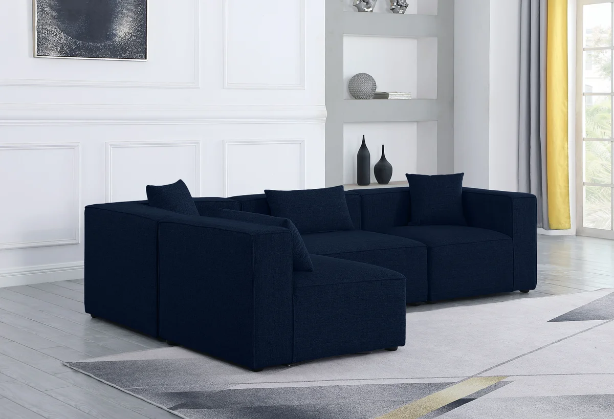 Cube - Linen 4 Piece Modular Corner Sectional - Navy