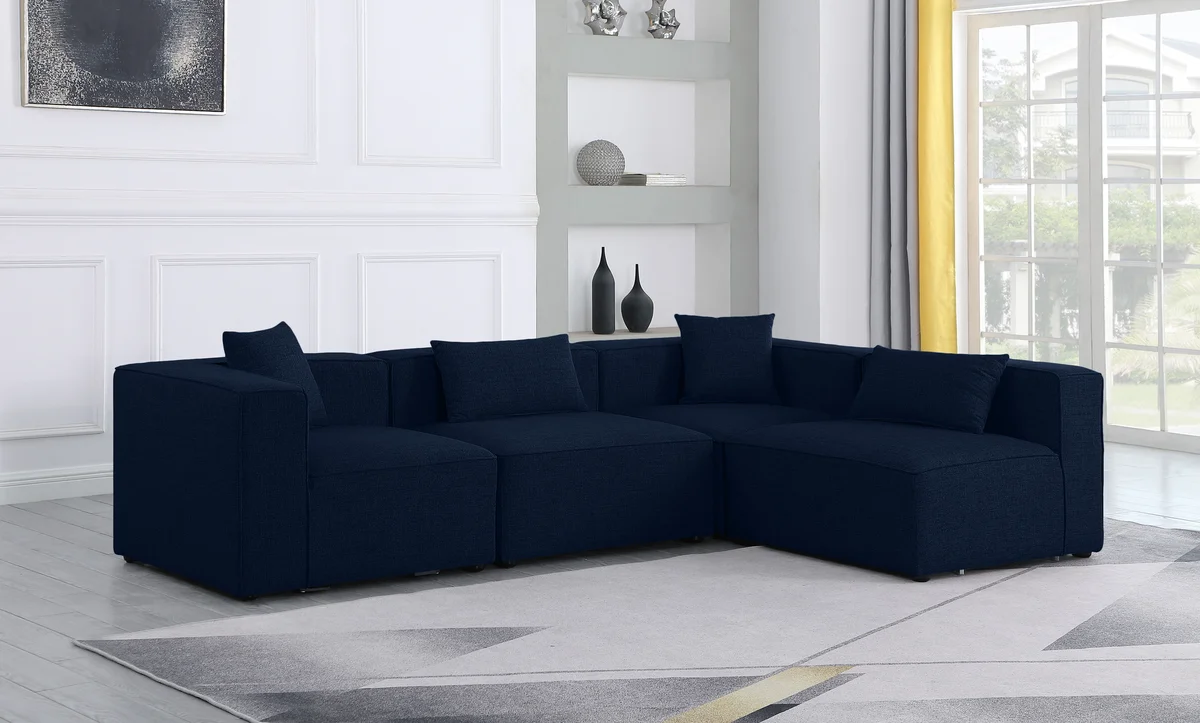 Cube - Linen 4 Piece Modular Corner Sectional - Navy