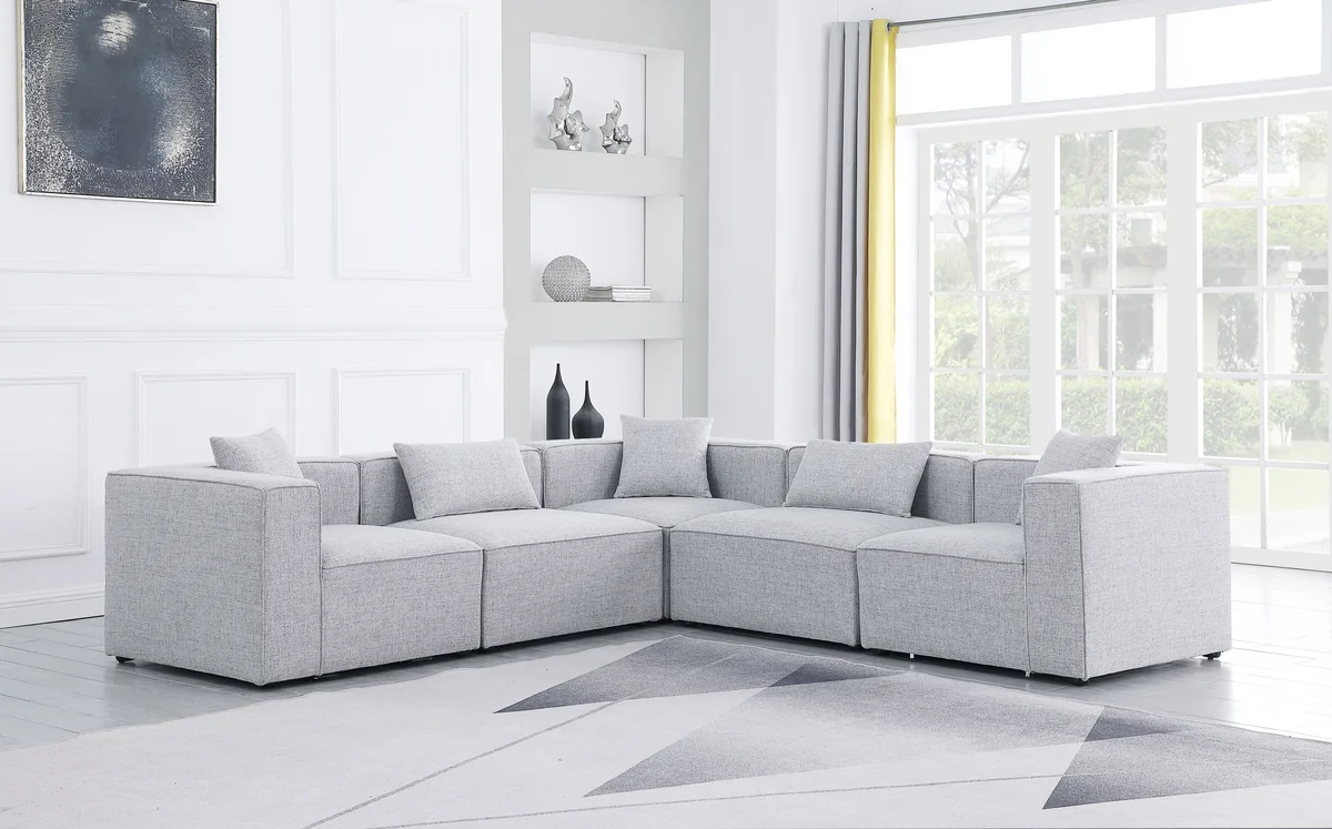 Cube - Linen 5 Piece Modular Corner Sectional - Gray - View 2