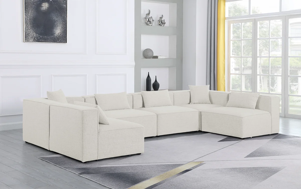 Cube - Linen 6 Piece Modular Armless Sectional - Cream - View 2