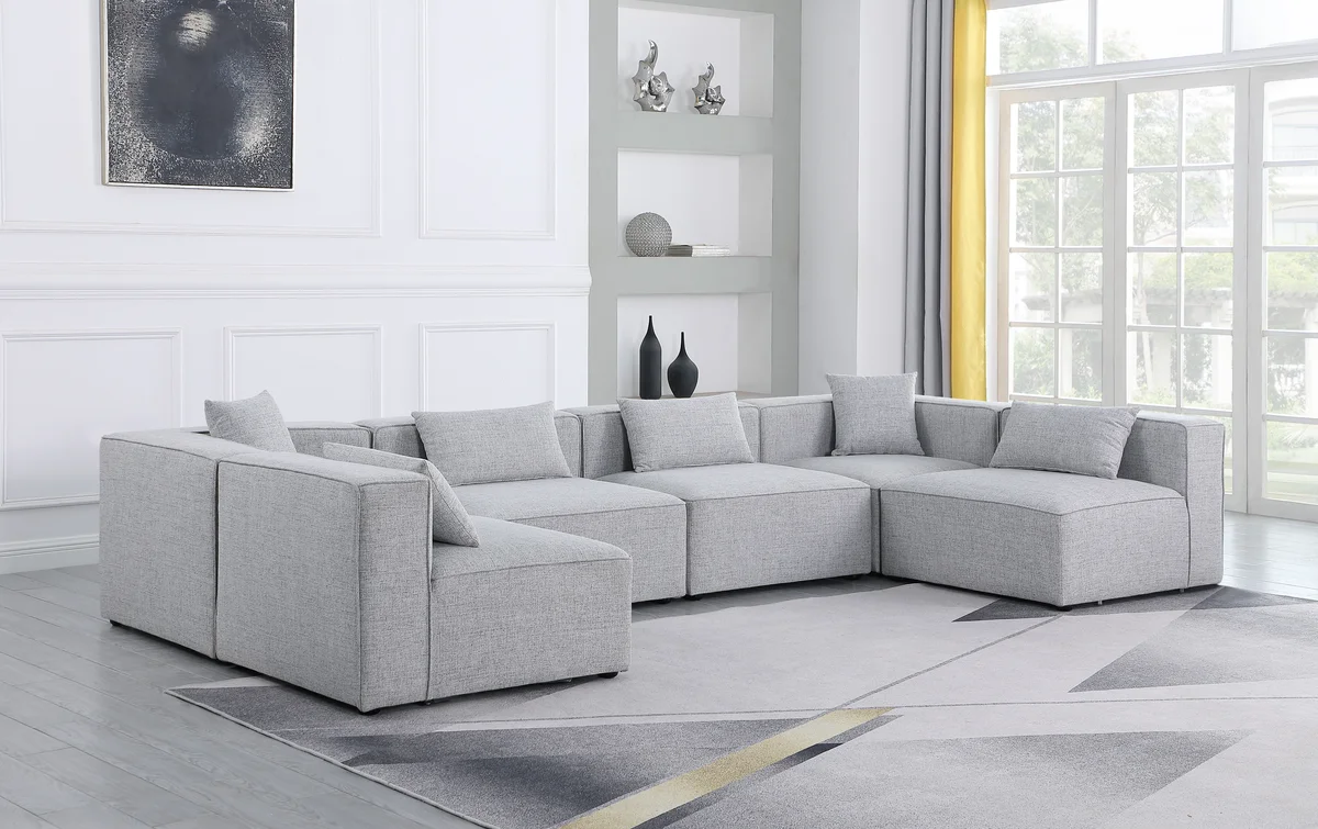 Cube - Linen 6 Piece Modular Armless Sectional - Gray - View 2