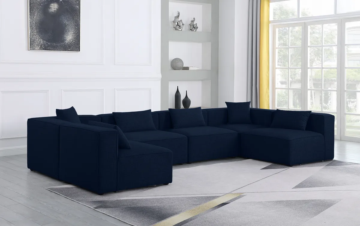 Cube - Linen 6 Piece Modular Armless Sectional - Navy - View 2