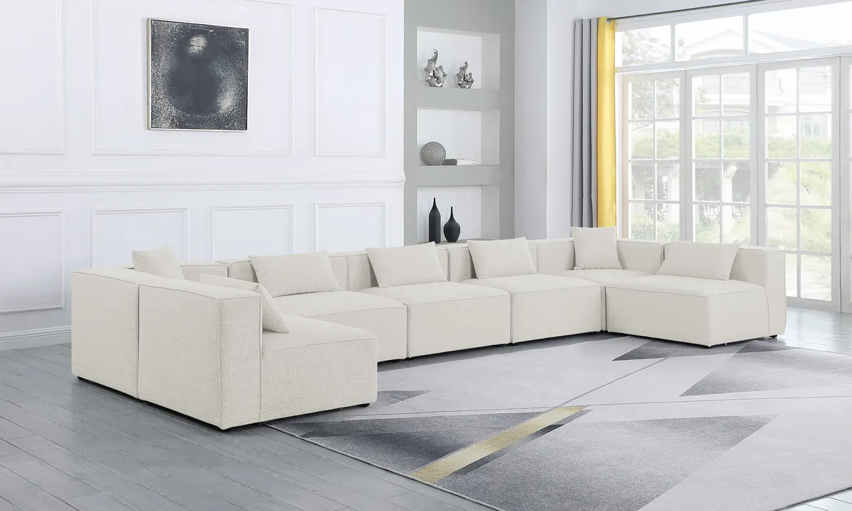 Cube - Linen 7 Piece Modular U-Shaped Sectional - Cream - View 2