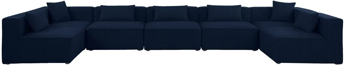 Cube - Linen 7 Piece Modular U-Shaped Sectional - Navy