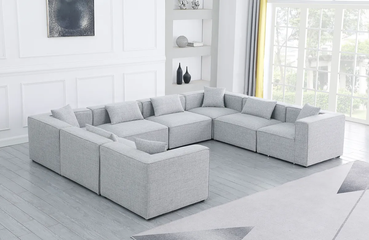 Cube - Linen 8 Piece Modular Sectional - Gray - View 2