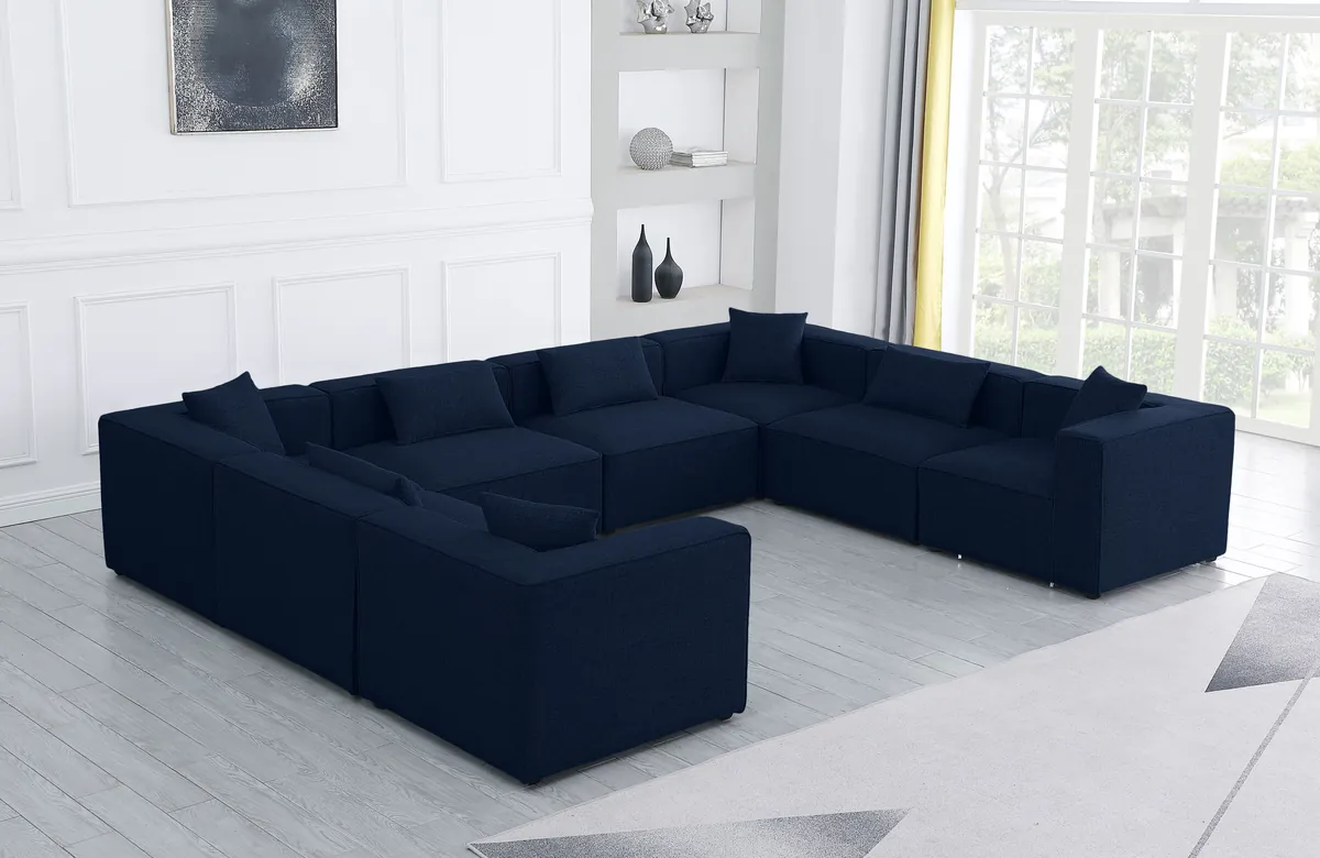 Cube - Linen 8 Piece Modular Sectional - Navy - View 2