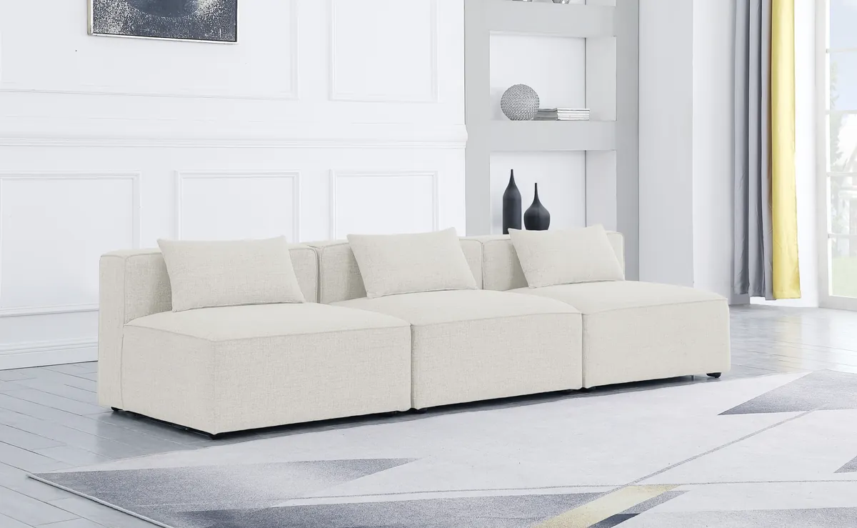 Cube - Linen Modular 3 Seat Armless Sofa - Cream - View 2